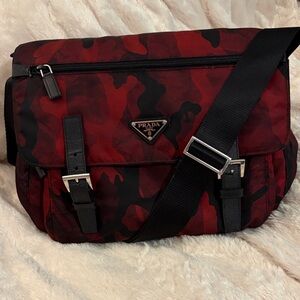 Prada Men's Camouflage Red and Black Messenger Bag